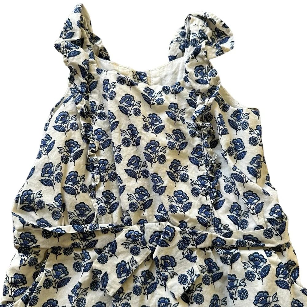 Janie & Jack Toddler Girls One Piece Ruffle Romper Blue & White 18 To 24 Months.
